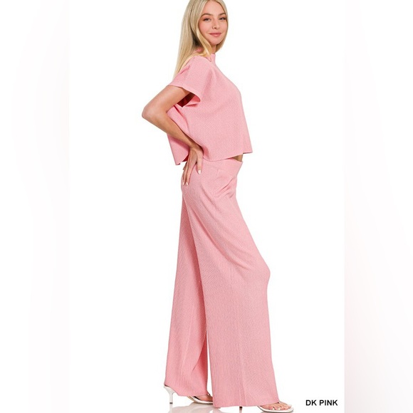 216. Sweater Short Sleeve Top and Pant Set in Sand Beige - Picture 3 of 4